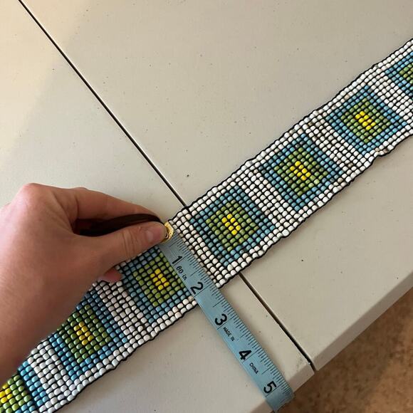 Vintage Wooden Loop Buckle Handmade in Indonesia Beaded Stretchy Belt Free Size - Picture 6 of 9